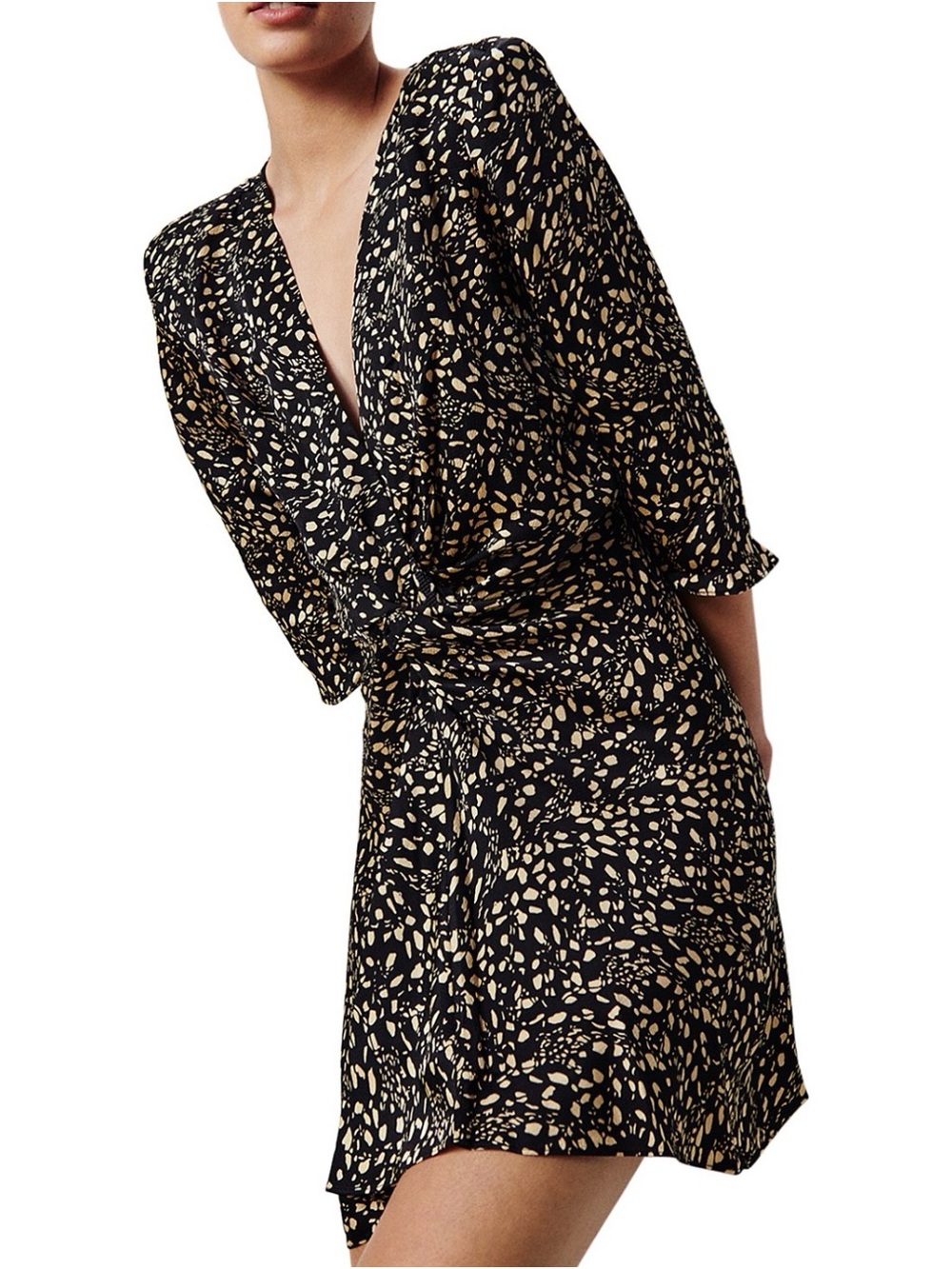 Ba&sh Erika  Abstract Twist V-Neck Mini Dress Black Beige S $395 NWOT